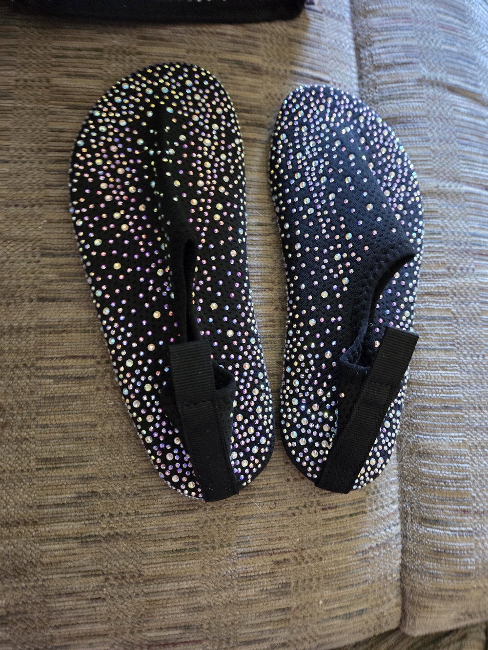 Black Crystal-Embellished Women's Slip-On Water Shoes